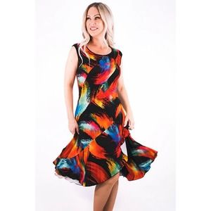 Women's Swing Dress Size XXL Black Multicolor Color Print Michael Tyler NWT